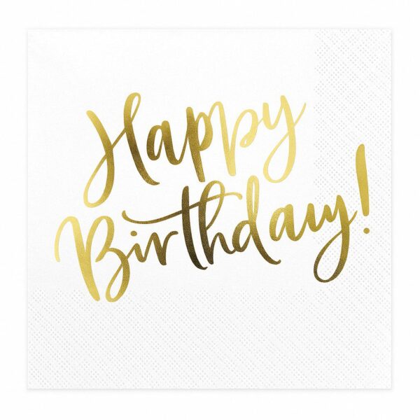 20 happy birthday servietten gold 33x33cm ballonwerk