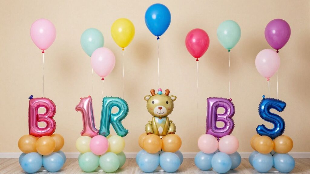 Ballonekoration für Babyshower mit verschiedenen Motiven