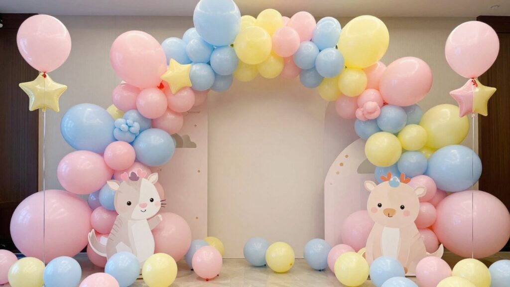 Bunte Ballondekoration für eine Babyshower