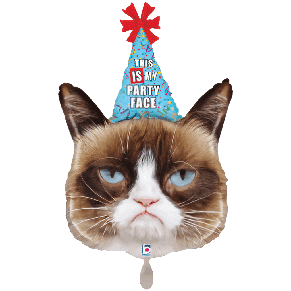 Folienballon Grumpy Cat mit Partyhut 74cm