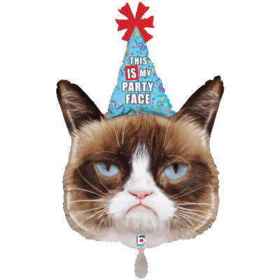 Folienballon Grumpy Cat mit Partyhut 74cm