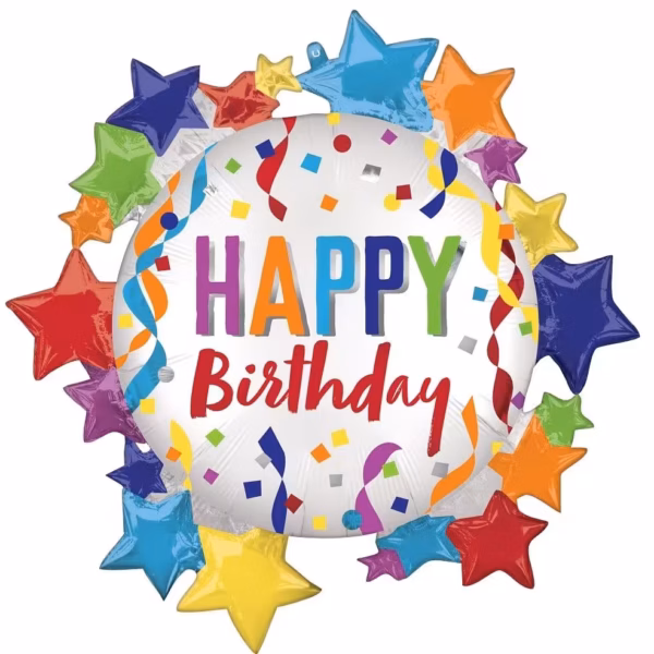 Folienballon Happy Birthday mit Sternen 76cm