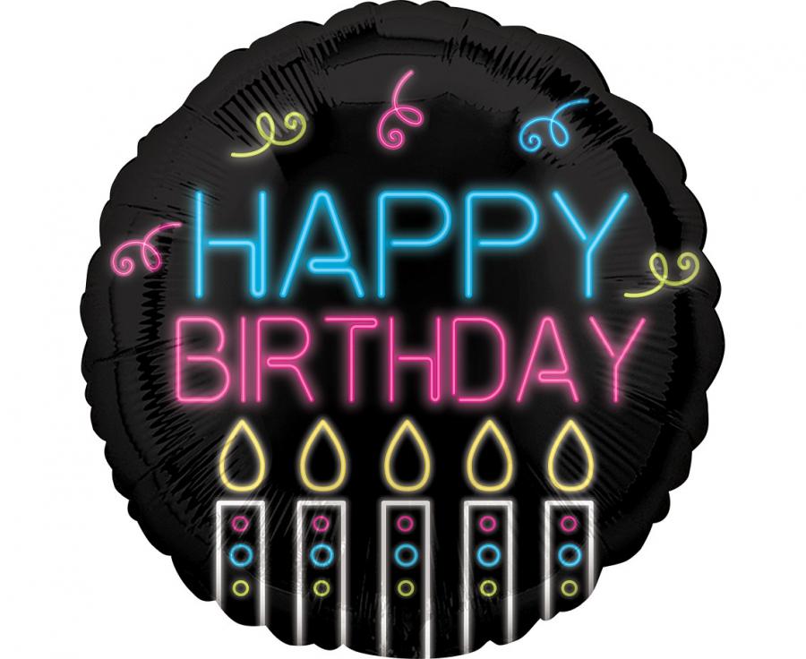 Folienballon Neon Schrift Happy Birthday 43cm