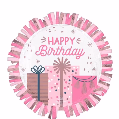 Folienballon Rosa Fransen „Happy Birthday“ – Partydekoration 60cm