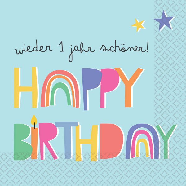 Servietten Happy Birthday wieder 1 Jahr schöner 33x33cm Servietten Happy Birthday wieder 1 Jahr schöner 33x33cm