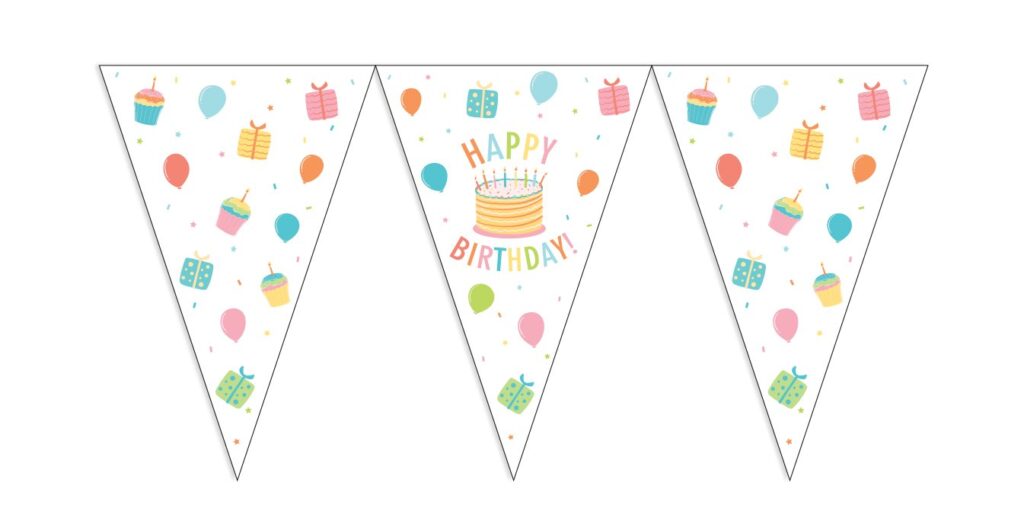 Wimpelkette PET – beidseitig bedruckt – Flaggengröße 20 x 30 cm – Happy Birthday