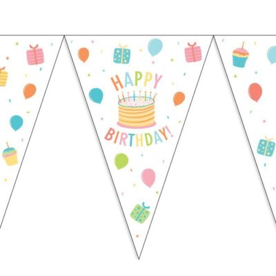 Wimpelkette PET – beidseitig bedruckt – Flaggengröße 20 x 30 cm – Happy Birthday