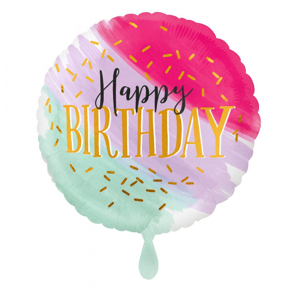 aquarell happy birthday ballon 43cm bunte geburtstagsdeko ballonwerk