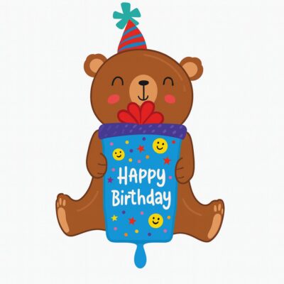 baer mit partyhut und geschenk happy birthday ballon 86cm suesse partydeko geburtstag ballonwerk