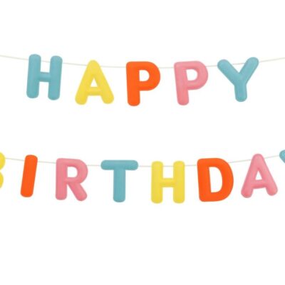 bunter filzbanner happy birthday geburtstagsdeko goldband ballonwerk