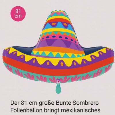 bunter sombrero folienballon 81cm partydeko ballonwerk
