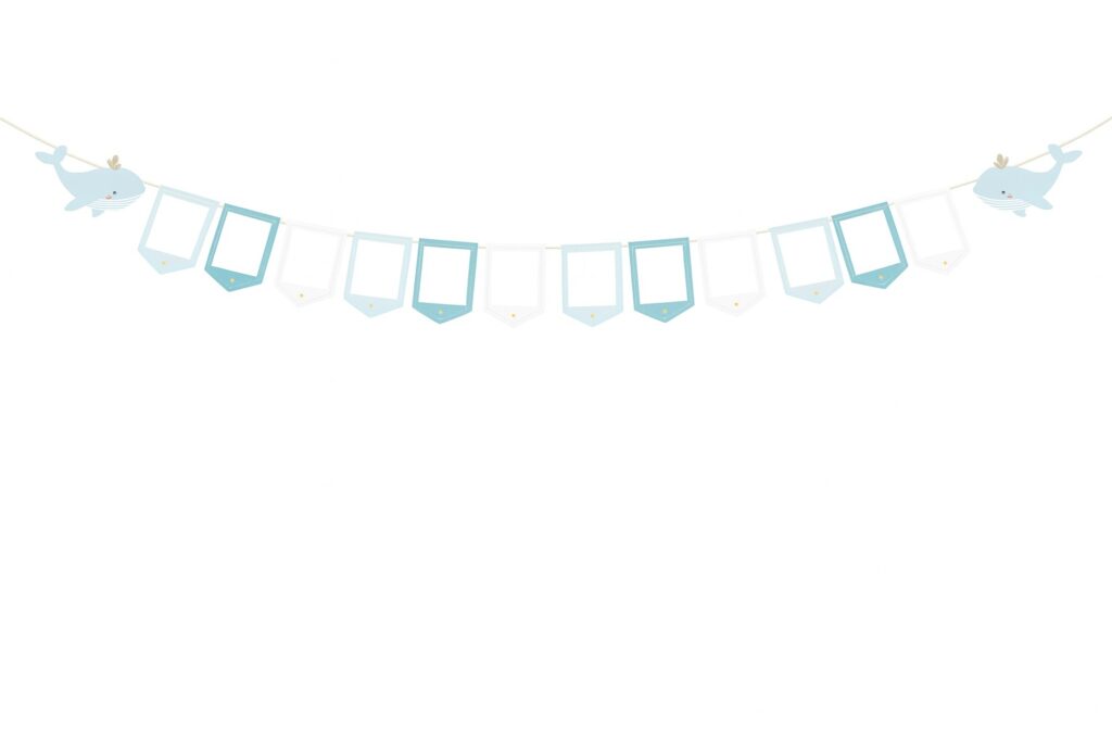 diy fotogirlande kleiner wal babyparty foto deko ballonwerk