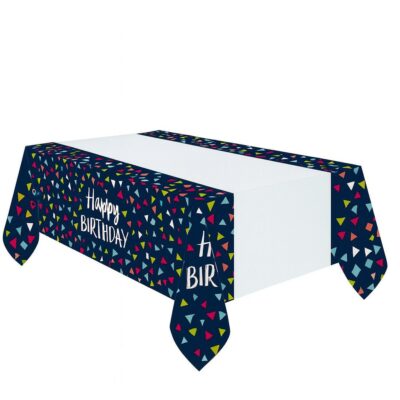 dunkelblaue happy birthday tischdecke 120x180cm partydeko ballonwerk