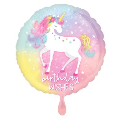 einhorn birthday wishes pastellfarben 43cm ballon geburtstagsdeko ballonwerk