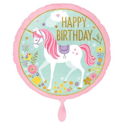 einhorn holographisch happy birthday 43cm ballon geburtstagsdeko ballonwerk