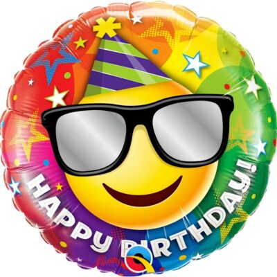 emoji mit sonnenbrille und partyhut happy birthday 46cm ballon deko ballonwerk