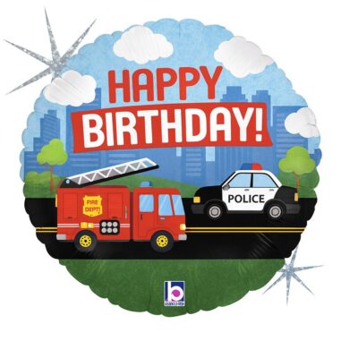 feuerwehr polizei happy birthday ballon 46cm holographisch partydeko ballonwerk