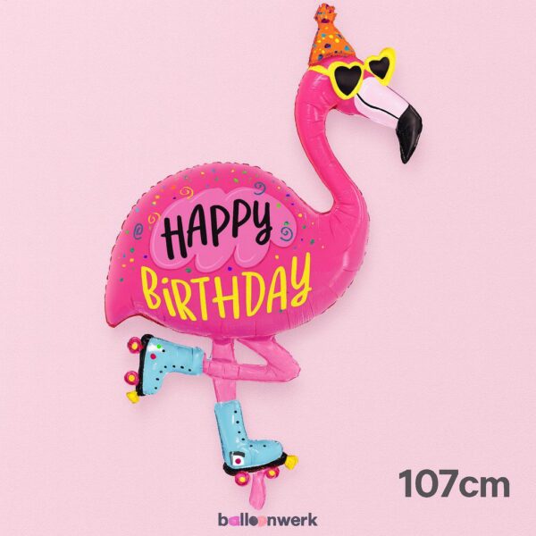 flamingo ballon happy birthday 107cm partyhut sonnenbrille ballonwerk