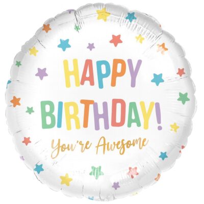 folienballon bunte sterne happy birthday youre awesome 43cm partydeko ballonwerk