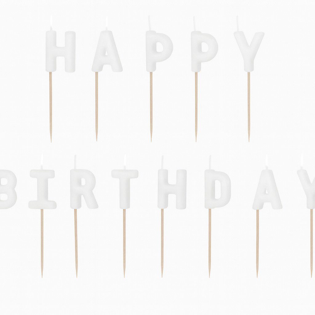 geburtstagskerzen happy birthday weiss kuchendeko ballonwerk