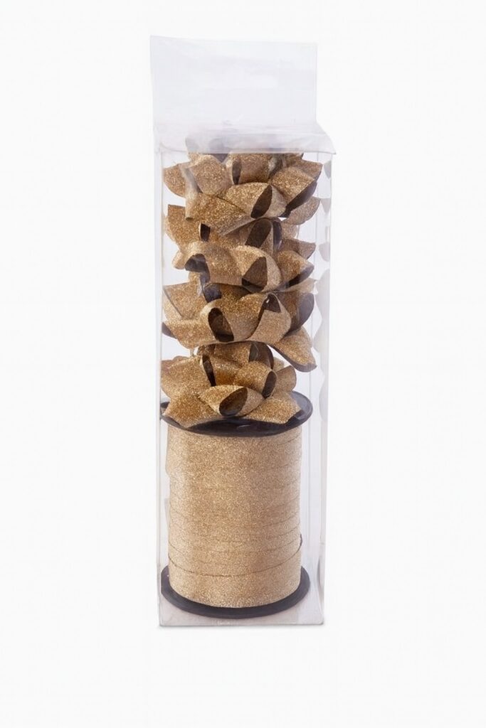 glitzer polyband gold mit 4 schleifen geschenkverpackung ballonwerk