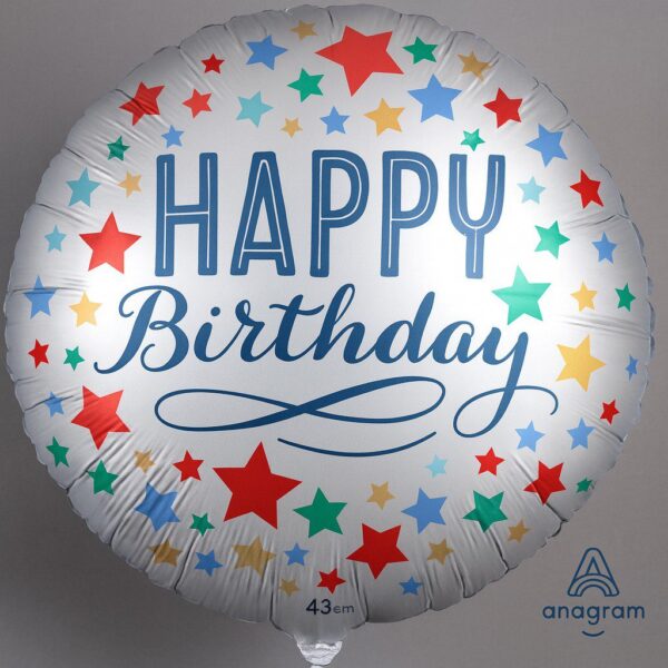 happy birthday ballon mit bunten sternen 43cm partydeko geburtstag ballonwerk