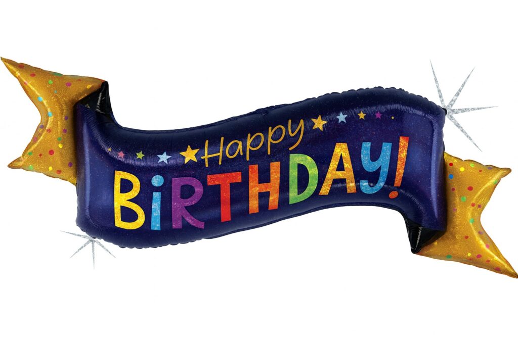 happy birthday banner holographisch 114cm partydeko ballonwerk