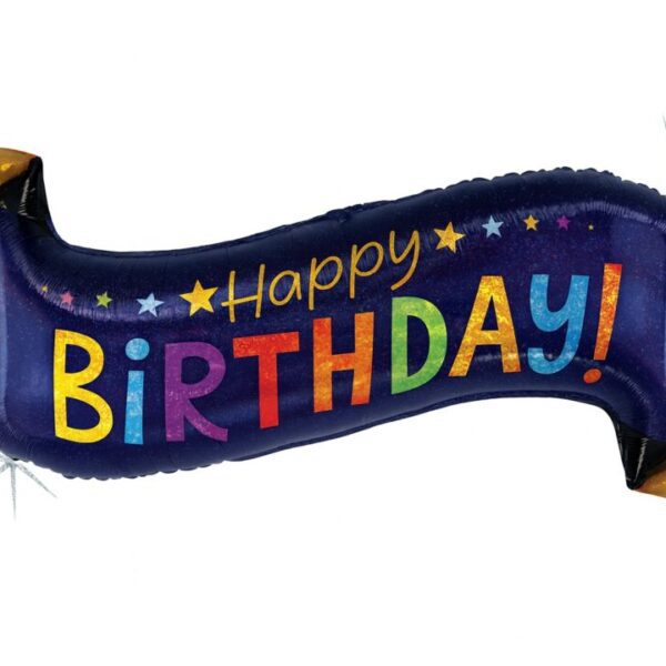 happy birthday banner holographisch 114cm partydeko ballonwerk