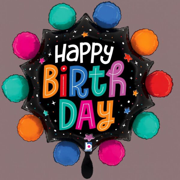 happy birthday ballon bunte kreise partydekoration 74cm ballonwerk