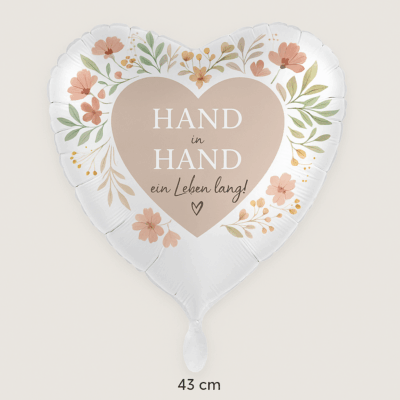 herzballon hand in hand ein leben lang 43cm hochzeitsdeko ballonwerk