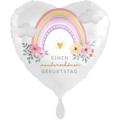 herzballon regenbogen mit blumen partydekoration 71cm ballonwerk