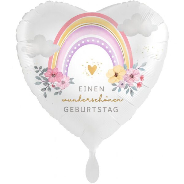 herzballon regenbogen mit blumen partydekoration 71cm ballonwerk