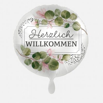herzlich willkommen mit blumen ballon 43cm ballonwerk