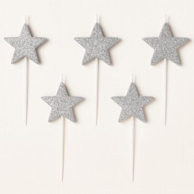 kuchenkerzen glitzersterne silber 5 stueck ballonwerk