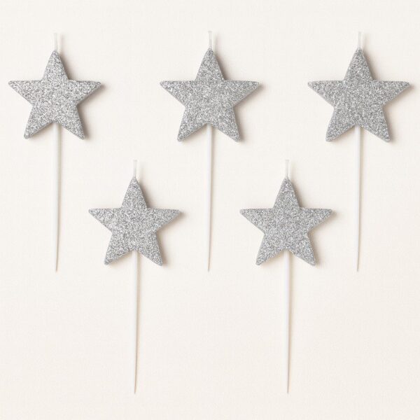 kuchenkerzen glitzersterne silber 5 stueck ballonwerk
