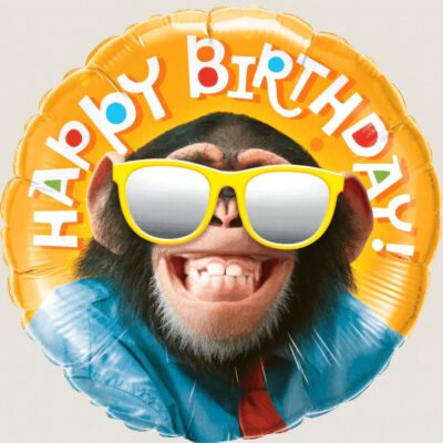 laechelnder schimpanse happy birthday partydekoration 43cm ballonwerk