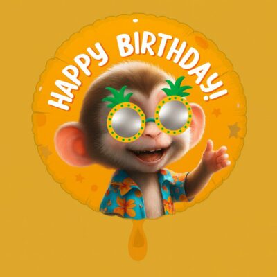 laechelndes aeffchen happy birthday ballon 43cm lustige partydeko geburtstag ballonwerk