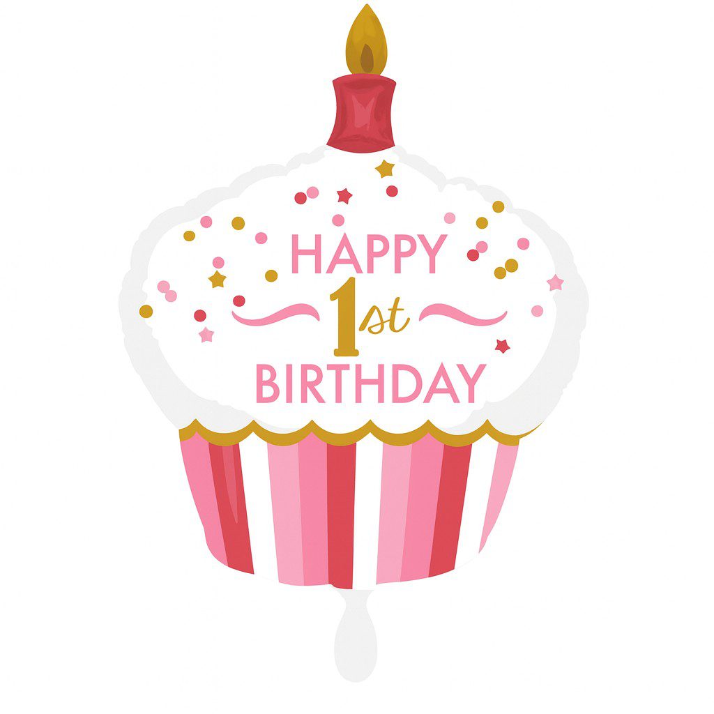 muffin happy 1st birthday 91cm ballon rosa weiss holographisch ballonwerk