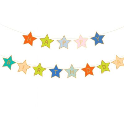 papierbanner sterne happy birthday bunte geburtstagsdeko ballonwerk