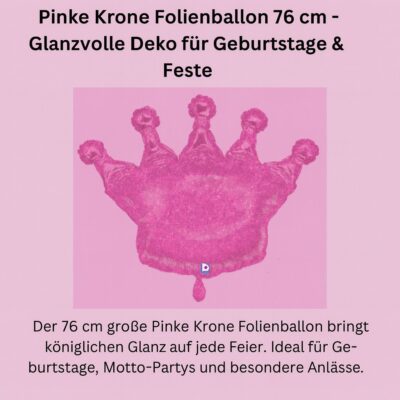 pinke krone folienballon 76cm partydeko ballonwerk