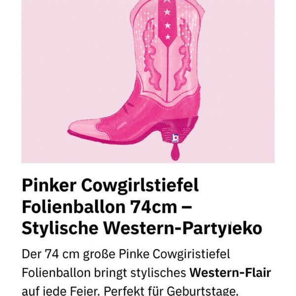 pinker cowgirlstiefel folienballon 74cm western partydeko ballonwerk
