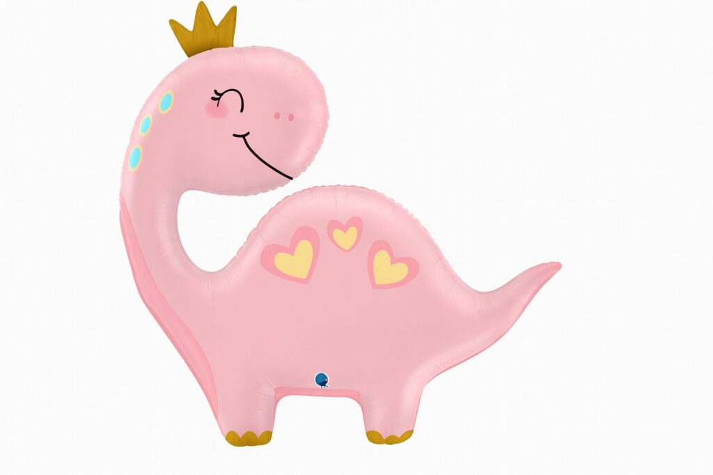 rosa dino ballon mit krone 71cm partydeko ballonwerk
