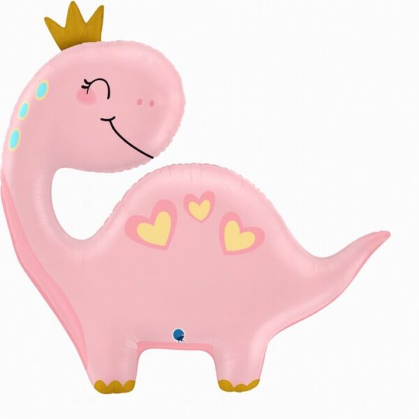 rosa dino ballon mit krone 71cm partydeko ballonwerk