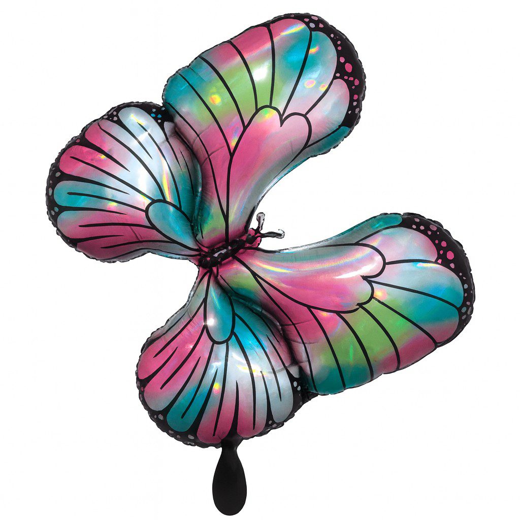 schillernder schmetterling 76cm ballon blaugruen rosa ballonwerk