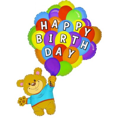teddy mit ballonstrauss happy birthday 86cm ballon ballonwerk