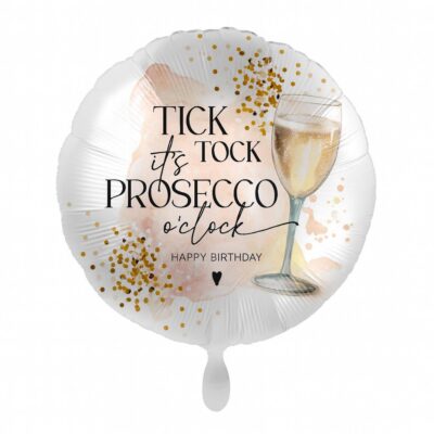 tick tock its prosecco oclock happy birthday ballon 43cm ballonwerk