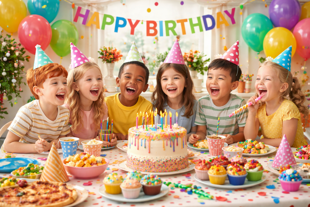 Kindergeburtstag mit Kindern und Torte