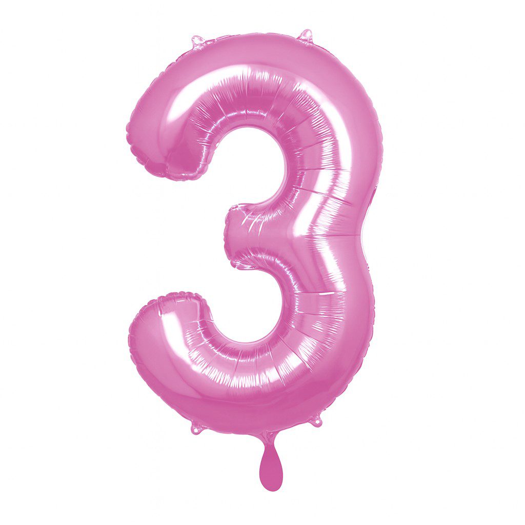 zahlenballon xl 66cm pink glaenzend zahl 3 ballonwerk