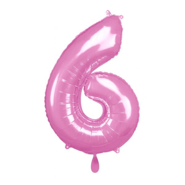 zahlenballon xl 66cm pink glaenzend zahl 6 ballonwerk