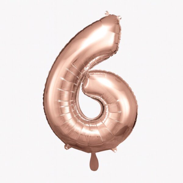 zahlenballon xl 66cm rosegold glaenzend zahl 6 ballonwerk